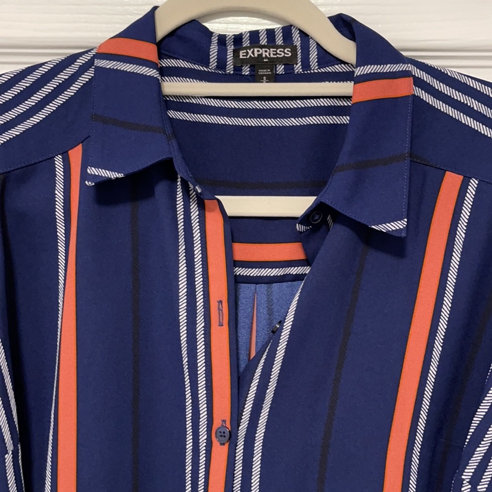 Express belted striped dress - Picture 2 of 7